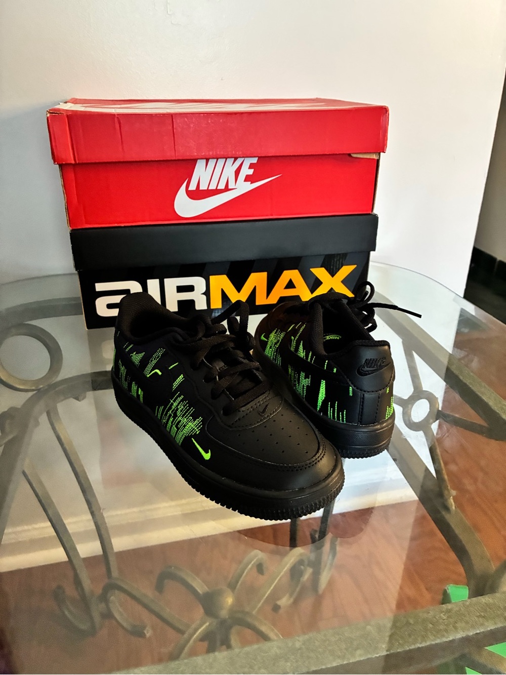 Nike Black Sneakers with Neon Green Graphic Accents